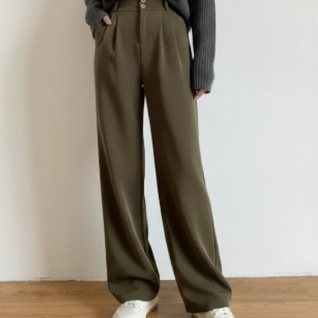 marketpia 女款寬版雙釦西裝褲