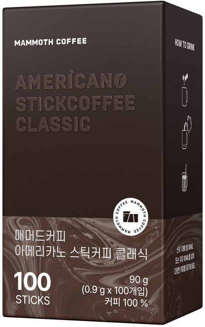 매머드커피 아메리카노 클래식 커피스틱, 900mg, 100개입, 1개