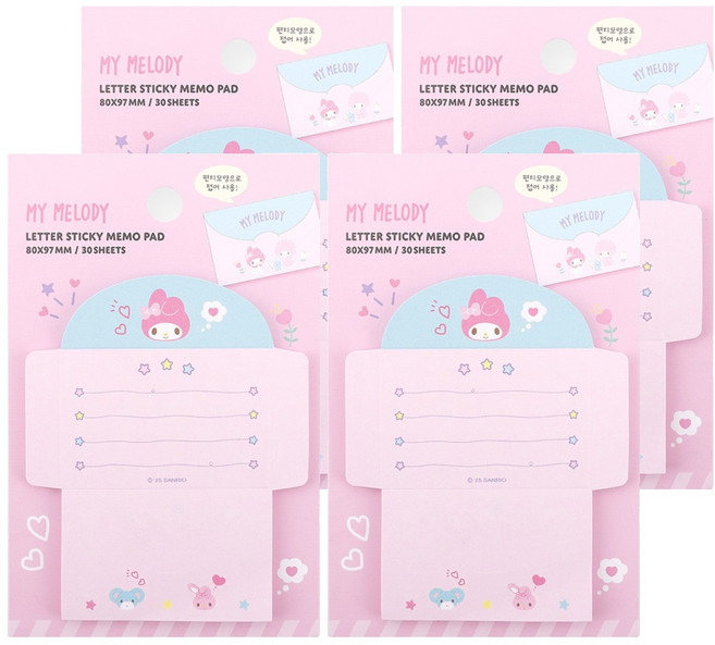 산리오캐릭터 편지 점착 메모패드, 4개, 30매, 마이멜로디
