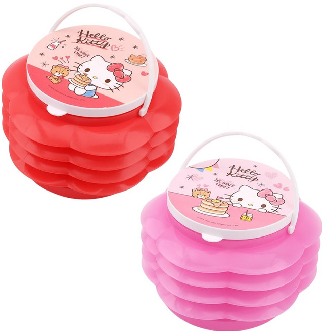 산리오 캐릭터 헬로키티 자바라 물통 2종 세트, Red, Pink