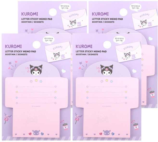 산리오캐릭터 편지 점착 메모패드, 4개, 30매, 쿠로미