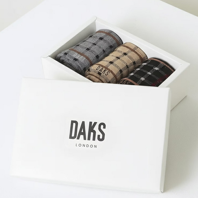 닥스 여성용 면혼방 3색 체크패턴 장목 양말 3켤레