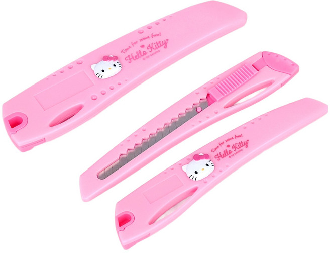 바이하츠 헬로키티 컷터칼 소 2p + 컷터칼 대 세트, 핑크, 1세트