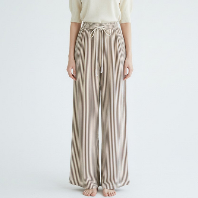 마켓피아 여성용 스트링 스트라이프 롱 팬츠