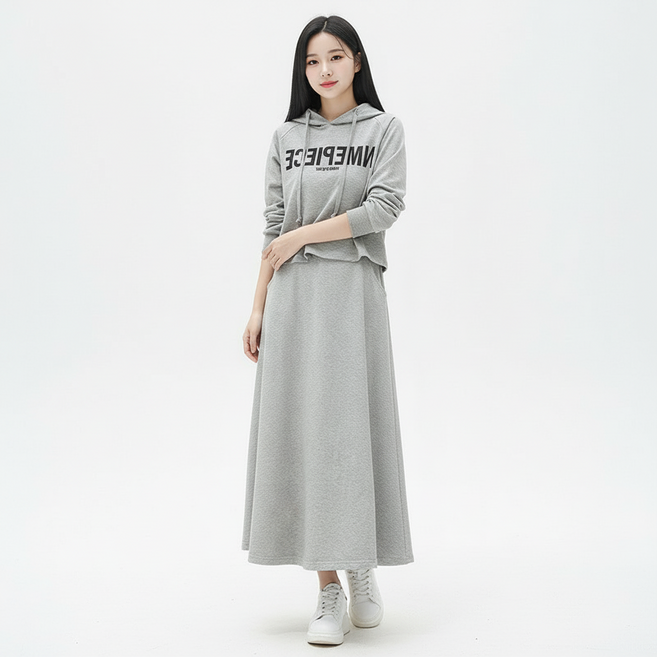 마켓피아 여성용 후드 티셔츠 + 롱 스커트 세트