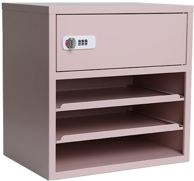히키스 컴팩디자인 프라이빗 오피스 스틸 미니금고 3단 서랍장 MS20, 핑크