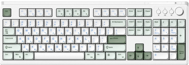 HANSUNG SUPERSTORE OfficeMaster 薄膜靜音鍵盤膜 音量旋鈕 LED 辦公用全尺寸配列有線鍵盤, GK101, 抹茶拿鐵, 製造商軸