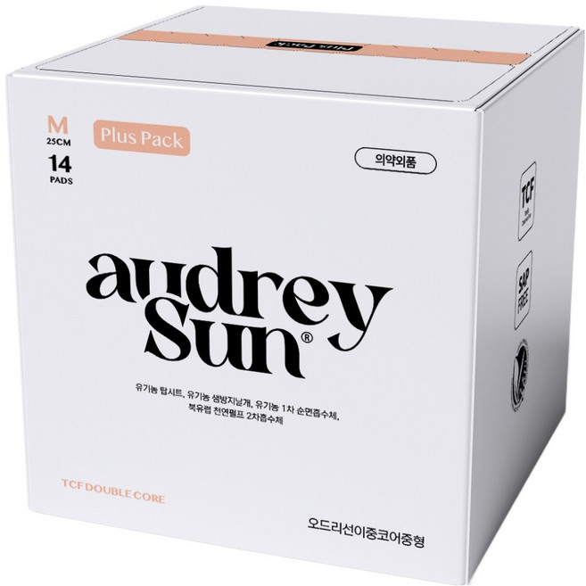 오드리선 TCF 더블코어 생리대 날개형, 중형, 14개입, 1개