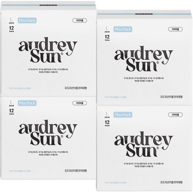 오드리선 TCF 이중코어 생리대, 대형, 12개입, 4개