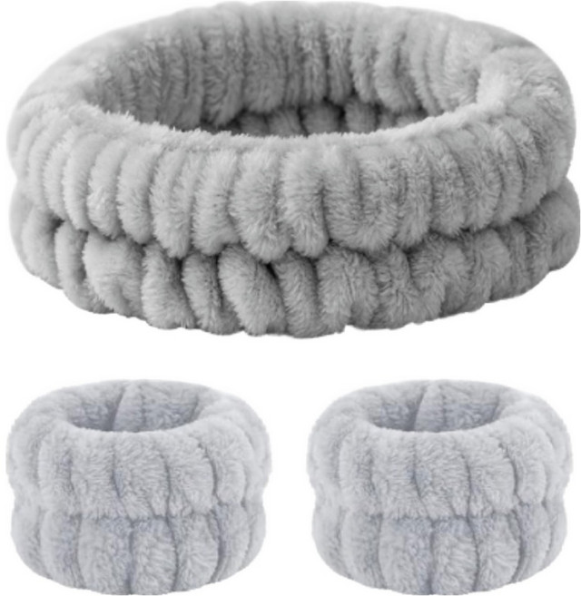 꾸지 타월 헤어터번 + 손목밴드 2p 세트, 그레이, 1세트