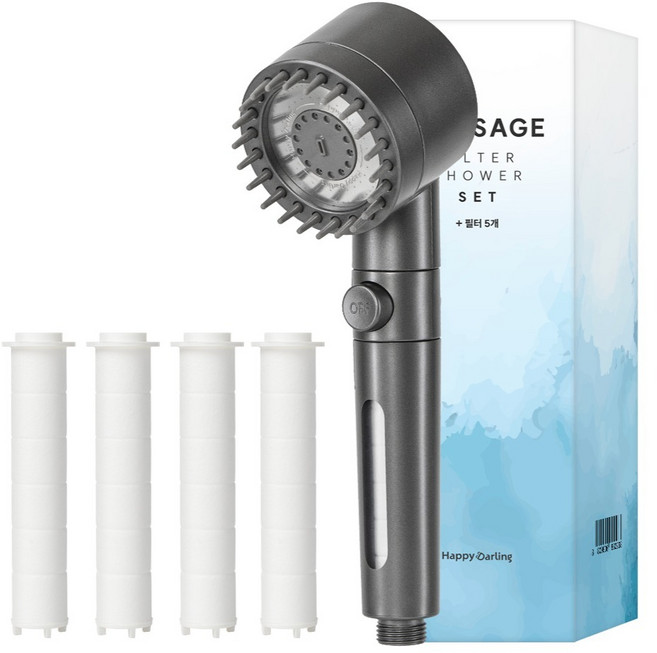 해피달링 고압 수압상승 필터 샤워기 헤드 + 필터 5p 세트, 그레이, 1세트