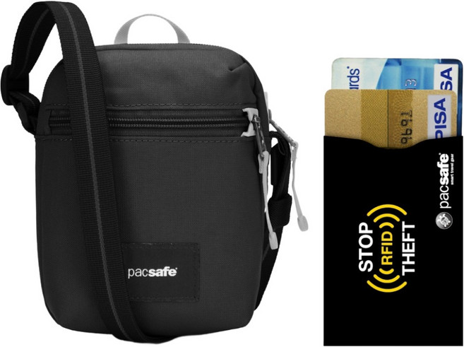 pacsafe GO Micro 斜揹包 + 卡套 2件組, 黑色(包)