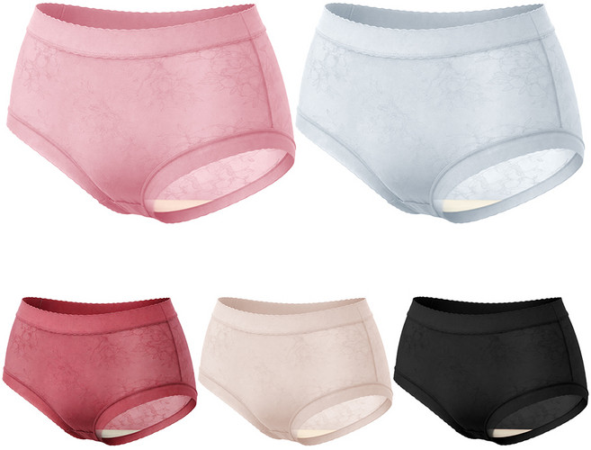 GIAT 吉亞特 輕涼柔肌蠶絲內褲5件組 中腰款 531567, 黑色 + 裸膚色 + 酒紅色 + 淺藍色 + 嫩粉色