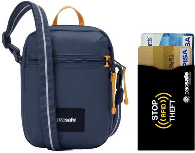 pacsafe GO 超輕量斜揹包 + 卡套 2件組, 海岸藍(包)