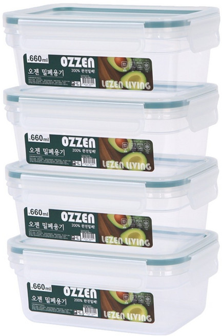 리젠리빙 오젠 소분용 반찬 밀폐용기, 4개, 660ml