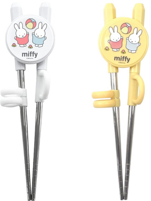 키친유 파스텔 미피 1단계 교정용 젓가락 2종 세트, 화이트, 연노랑, 1세트