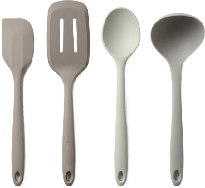 실리팟 프리미엄 실리콘 미니 조리도구 4종 세트, 국자 소 + 미니알뜰주걱 + 뒤집개 소 + 멀티스푼 소, 모던브라운, 1개