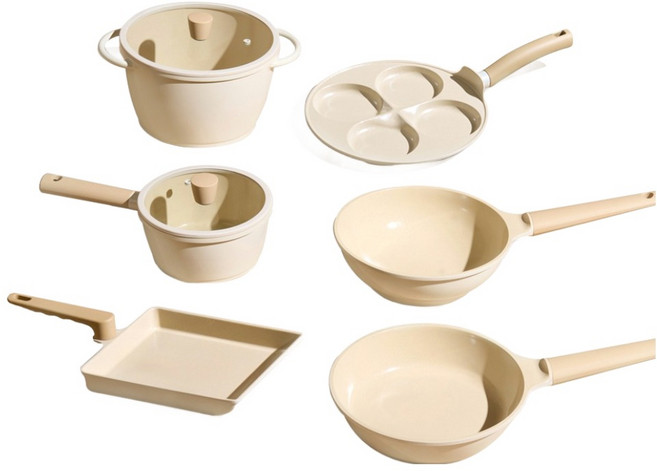 트루쿡 인덕션 IH 세라믹 후라이팬 냄비 6종 세트, 1세트, 베이지