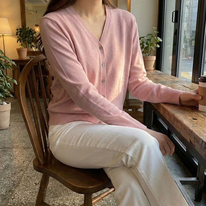 파라다이소 여성용 데일리 소프트터치 베이직 브이넥 버튼 가디건