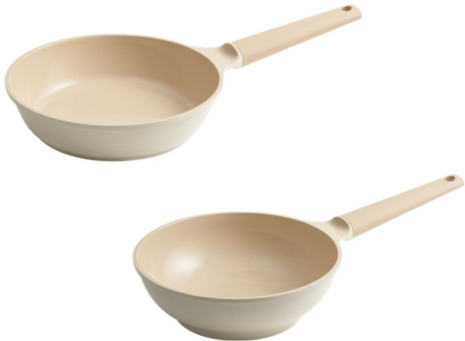 트루쿡 인덕션 IH 세라믹 프라이팬 세트 2개, 베이지, 1세트, 프라이팬 24cm + 궁중팬 24cm