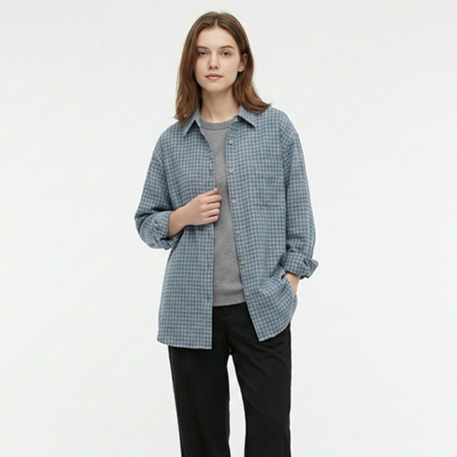 파라다이소 여성용 빈티지 무드 체크 루즈핏 셔츠
