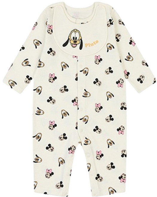 아가방 디즈니베이비 신생아용 플루토 프렌즈 면 우주복 + 턱받이 세트