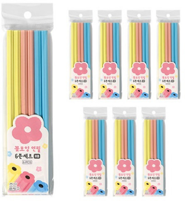 조선문방구 꽃모양 연필 6종 세트 HB, 혼합색상, 8세트