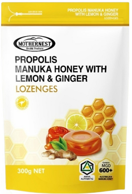 마더네스트 프로폴리스 마누카허니 위드 레몬진저 로젠지스, 1개, 300g