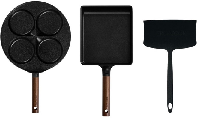 트루쿡 IH 인덕션 대형 세라믹 에그팬 세트 3개, 자이언트 계란말이팬 + 자이언트 실리콘 뒤집개 + 4구 에그팬, 1세트