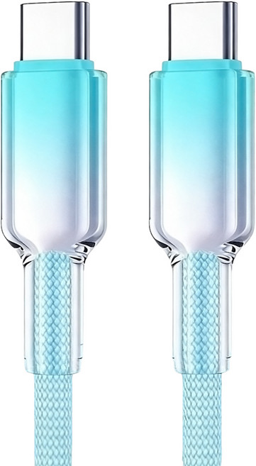 LELE 樂樂 冰晶頭快充線/彩色編織充電線 PD60W Type-C-Type-C, 漸變藍, 1個, 100cm