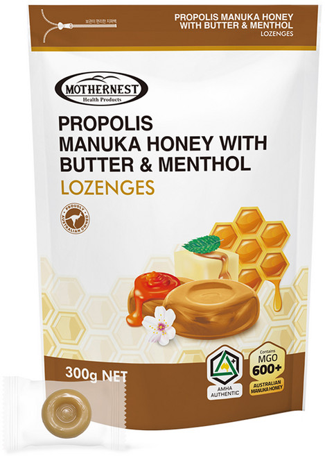 마더네스트 프로폴리스 마누카허니 MGO 600+ 위드 버터 멘톨 로젠지스 캔디, 1개, 300g