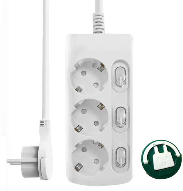 러그 개별 멀티탭 3구 KF-KSB-03K3, 1.5m, 화이트(멀티탭), 랜덤발송(러그박스 안전커버), 1개