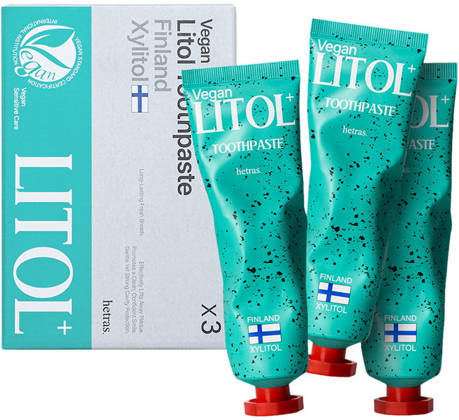 hetras. 頂級高氟口氣護理純素牙膏 冰薄荷香, 3個, 110g