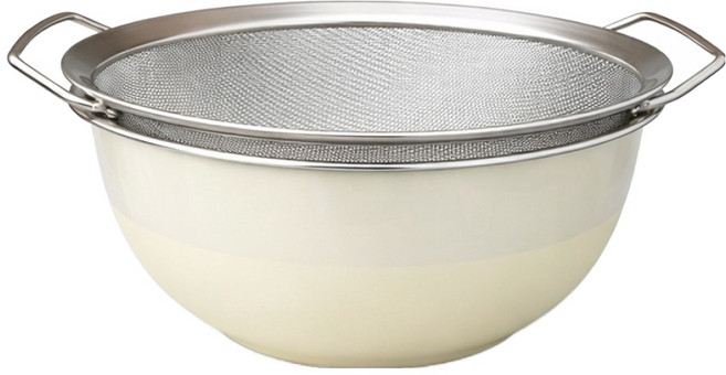 LANO 304 스텐 믹싱볼 + 손잡이 채반 세트 크림, 1세트