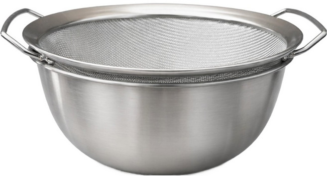LANO 304 스텐 믹싱볼 + 손잡이 채반 세트 실버, 1세트