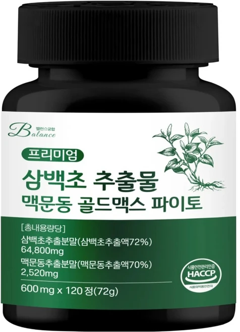 밸런스궁합 삼백초 추출물 맥문동 골드맥스 파이토 72g, 1개, 120정 - 쿠팡