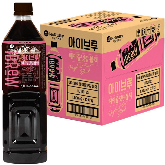 맥널티커피 아이브루 헤이즐넛향 블랙커피, 12개, 1L