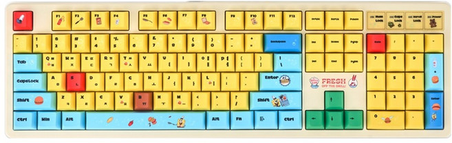 큐센 에디션 풀윤활 가스켓 유무선 기계식 키보드, 스폰지밥, Q104 PBT, 크림치즈축