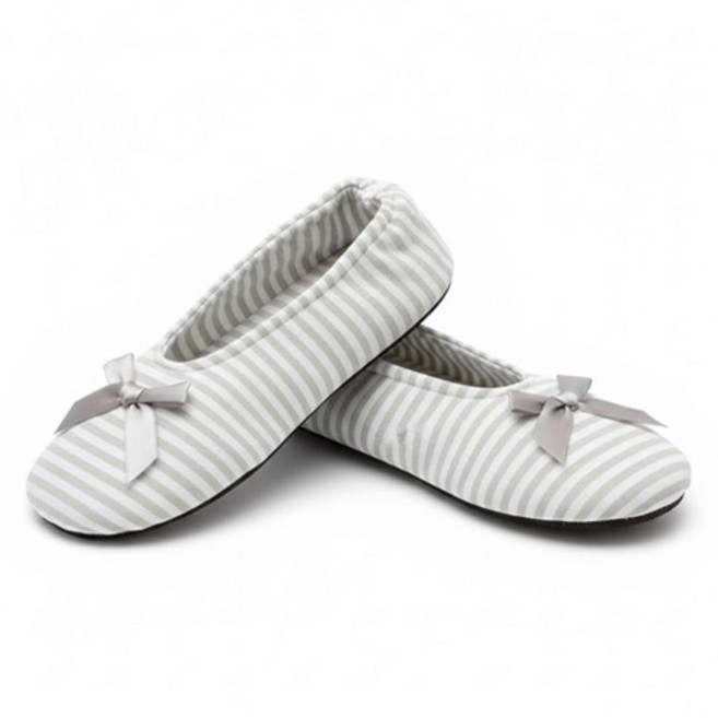 아리코 스트라이프 덧신형 실내화, 그레이, 1개