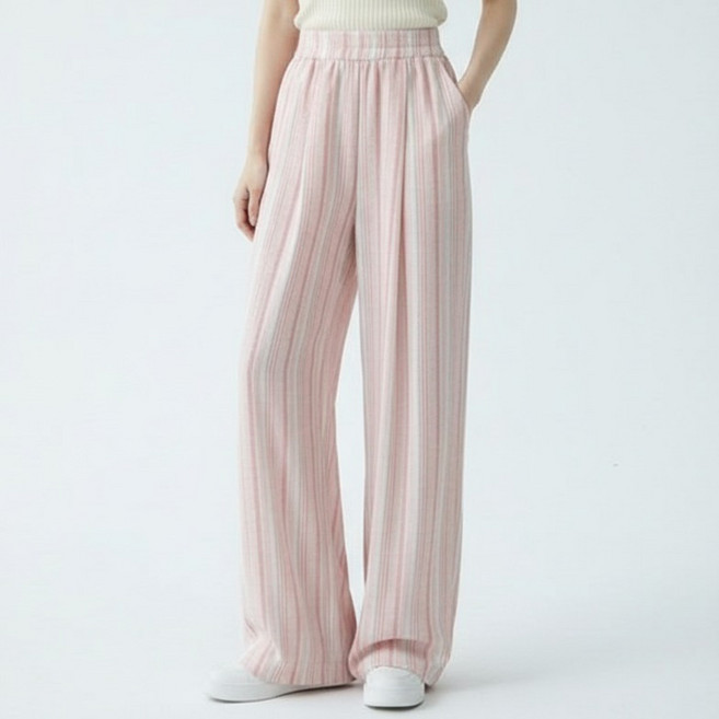 마켓피아 여성용 와이드 플리츠 핀턱 밴딩 팬츠