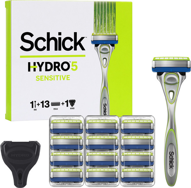 쉬크 하이드로5 센서티브 면도기 세트, 면도기 핸들 + 날 13입 + 커버, 1세트