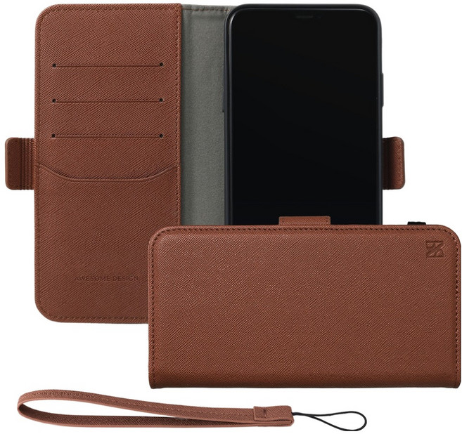 어썸디자인 사피아노 수제 가죽 오블리크 지갑 휴대폰 케이스 + 핸드 스트랩 세트