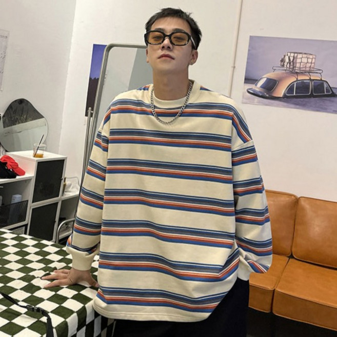 선빛 남성용 단가라 루즈핏 포인트 레이 스트라이프 티셔츠