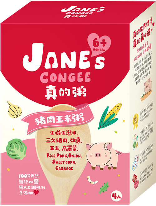 JANE's CONGEE 真的粥 豬肉玉米粥 4包, 600g, 1個