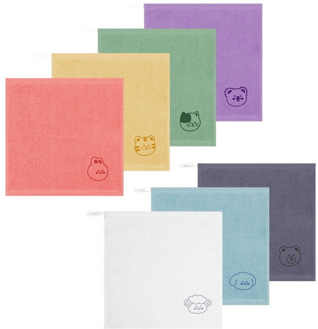 송월타올 컬러 뽀송 동물원 어린이집 고리 수건 핸드타월, 혼합색상, 7개