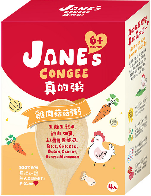JANE's CONGEE 真的粥 雞肉菇菇粥 4包, 600g, 1包