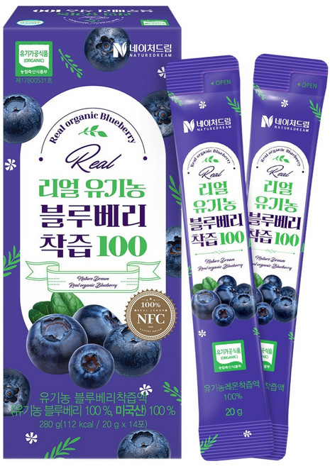 네이처드림 리얼 유기농 블루베리 착즙 100 14p, 1개, 280g