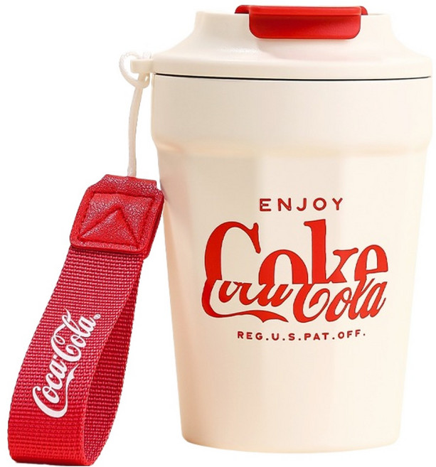 LiLFANT 可口可樂 雙層不鏽鋼咖啡隨行杯, 奶油白, 390ml, 1個