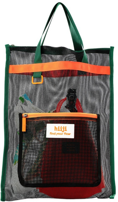 히지 숏핀 다용도 포켓 매쉬백, 블랙 + 그린