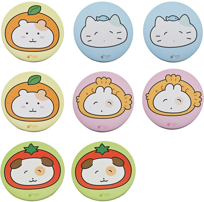 포포팬시 휴대용 미오니 캐릭터 미니 원형 손거울 4종 x 2p 세트 69mm, 혼합색상, 1세트